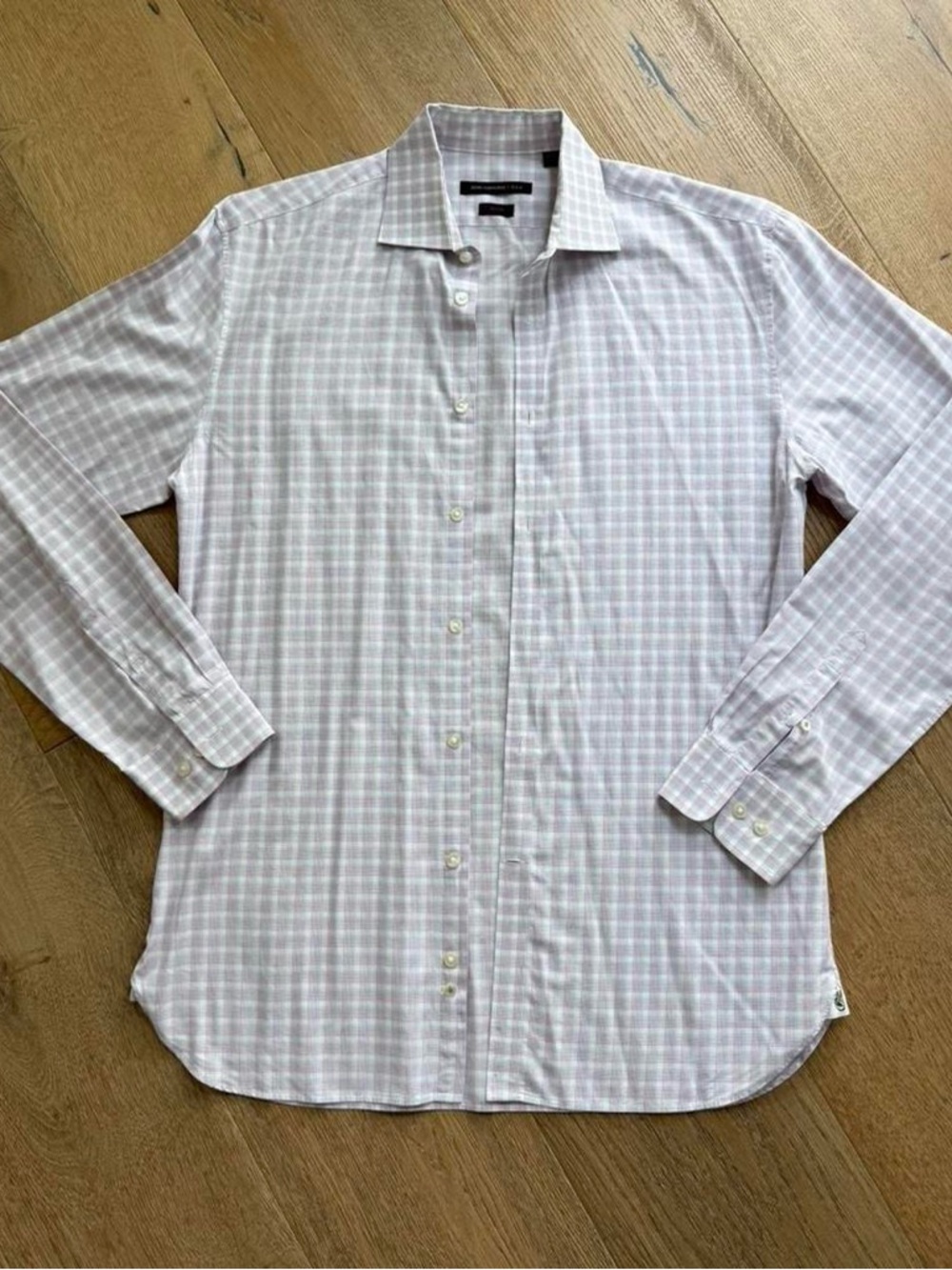 John Varvatos Pale Pink and White Checked Dress Shirt | Size S/M